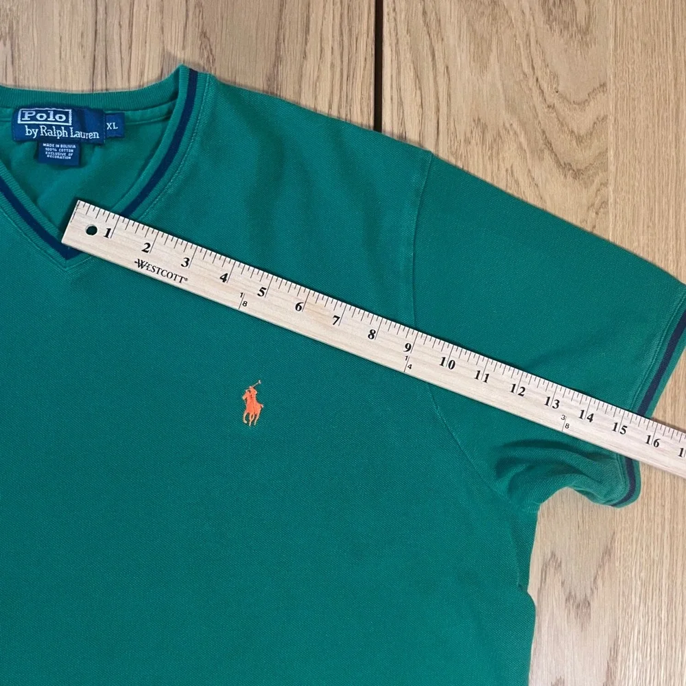 Polo Ralph Lauren Y2K 90s V-Neck T-Shirt XL Green Short Sleeve Preppy Classic